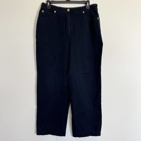 St John Sport Women Size 12 30x26 Pants Jeans Black Gold Hardware High Rise READ - Picture 1 of 12